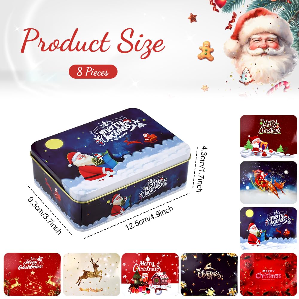 NAROSEBE 8 Pezzi Scatole di Latta Natalizia Barattoli di Natale per Biscotti Scatole di Latta Vuota per Biscotti Scatola in Metallo Rettangolari con Coperchio per Biscotti Caramelle Regalo e Fai da