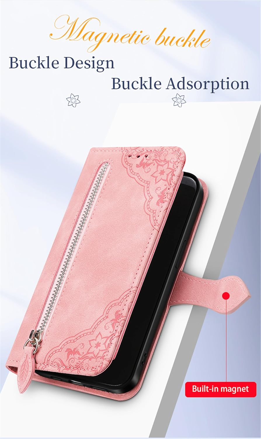 Compatible with Honor X7d 5G / X7d 4G Compatible with Honor 400 Smart 5G Flip-Kickstand Zipper Wallet with Lanyard and Magnetic Clasp Phone Case Blue
