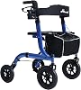 Rollator Walker for Seniors, Lightweight Foldable All Terrain Rolling Walker with seat, Aluminum Walkers with 10 inch Rubber Wheels, Handles and Backrest for Seniors and Adult (Blue)