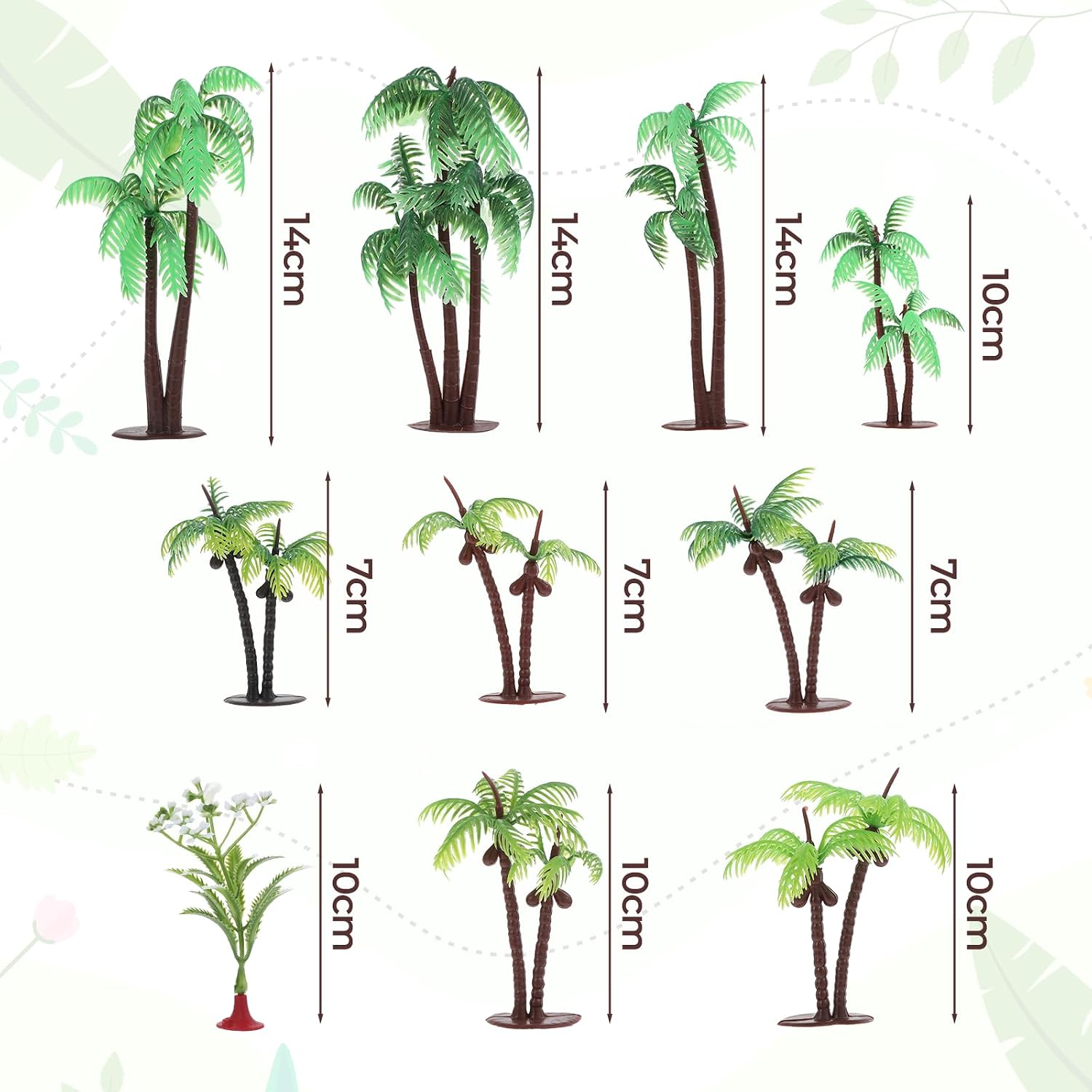 Palm Tree Cake Topper, 10 Pcs Mini Fake Palm Tree Decor