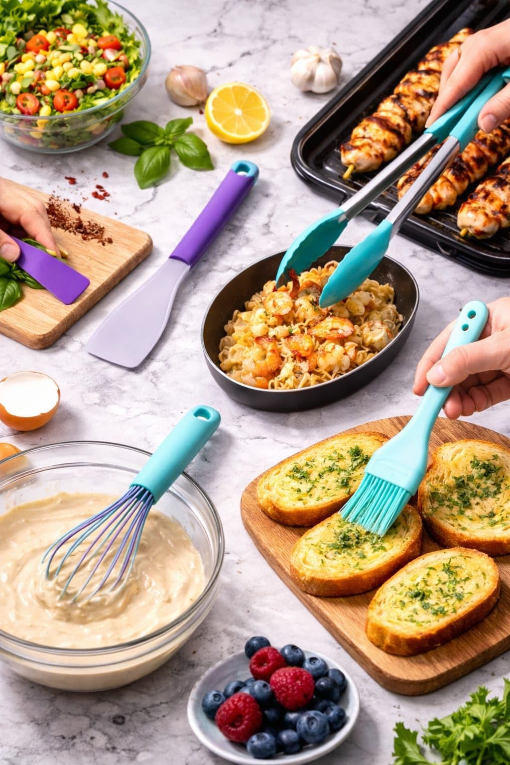 SİLİKON MUTFAK GEREÇ SETİ 4 PARÇA, ÇIRPICI, SPATULA, MAŞA, YAĞLAMA FIRÇASI, YAPIŞMAZ TENCERE TAVA UYUMLU, ISIYA DAYANIKLI, ERGONOMİK SAPLI,4’LÜ SİLİKON MUTFAK SETİ, SPATULA, ÇIRPICI, MAŞA, FIRÇA