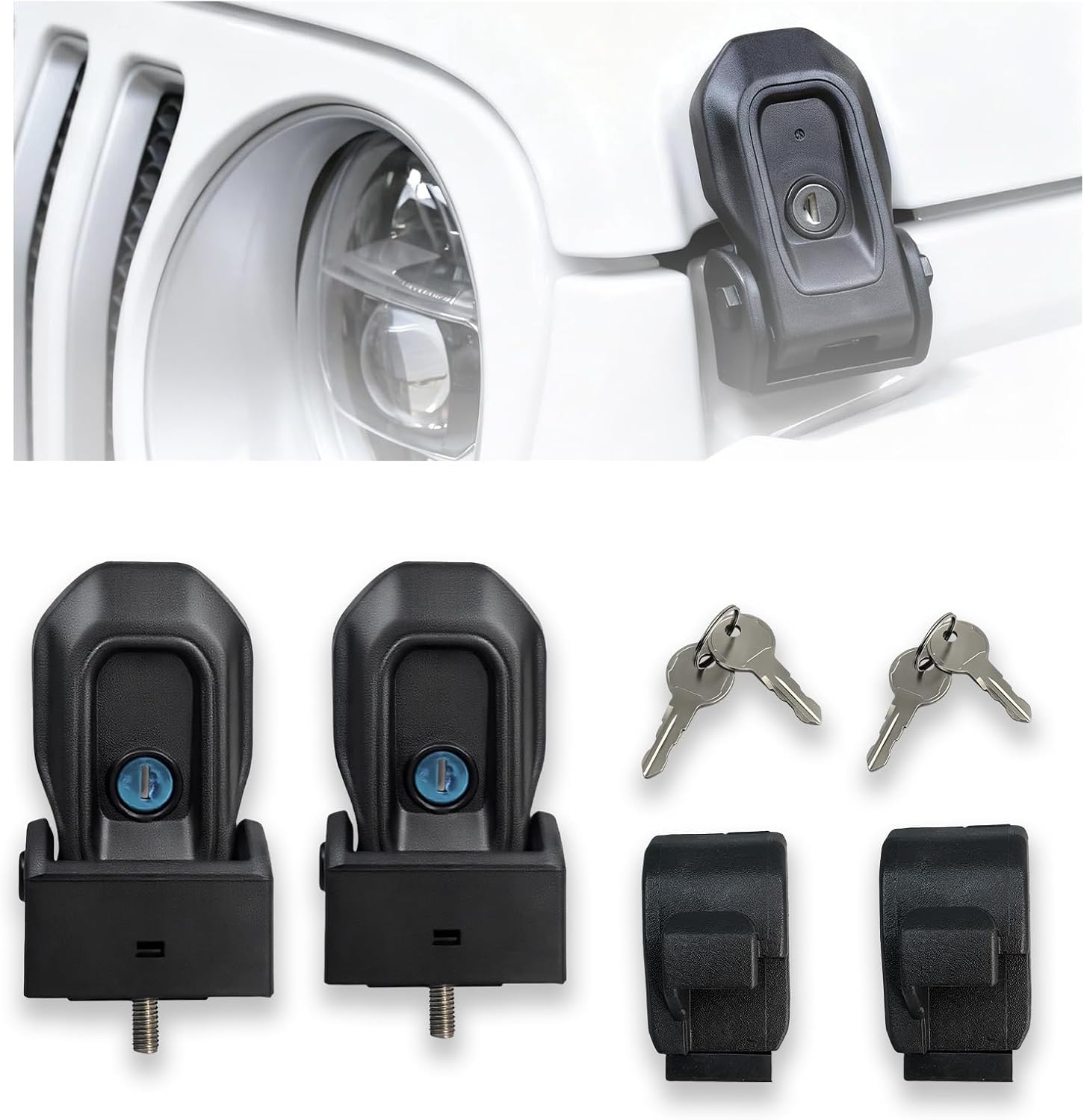 Anti-Theft Locking Hood Latch with Keys, Dust & Water Resistant Hood Lock Catch for Jeep Wrangler JL/JLU 2018-2026 & Gladiator JT 2020-2026, 2PCS Black Exterior Accessories Kit