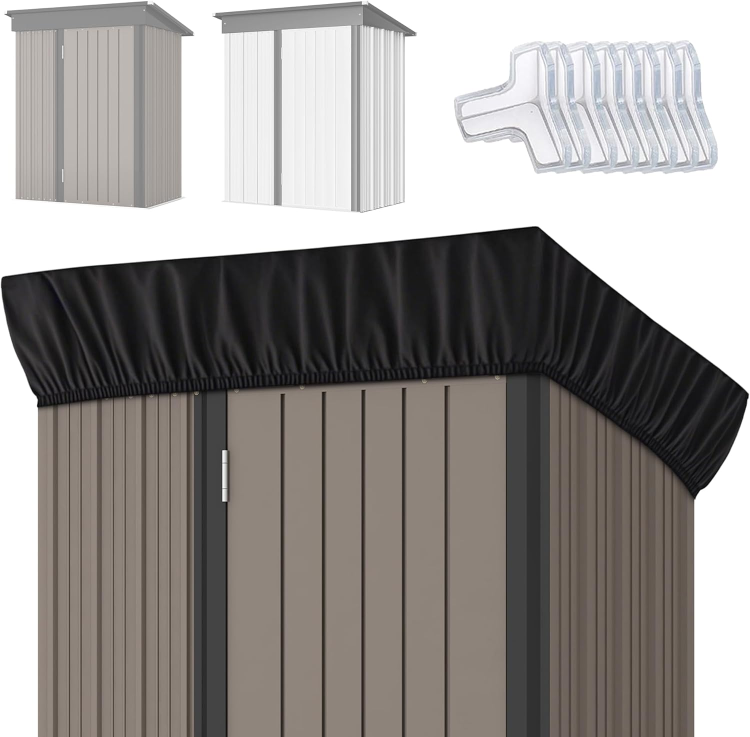 5x3Ft Outdoor Storage Shed Cover & Metal Garden Shed Cover - 640D Oxford Fabric, Weatherproof, Dustproof, Elastic Hem for Secure Fit, Includes 8 Reinforced Silicone Corner Guards (Cover Only)