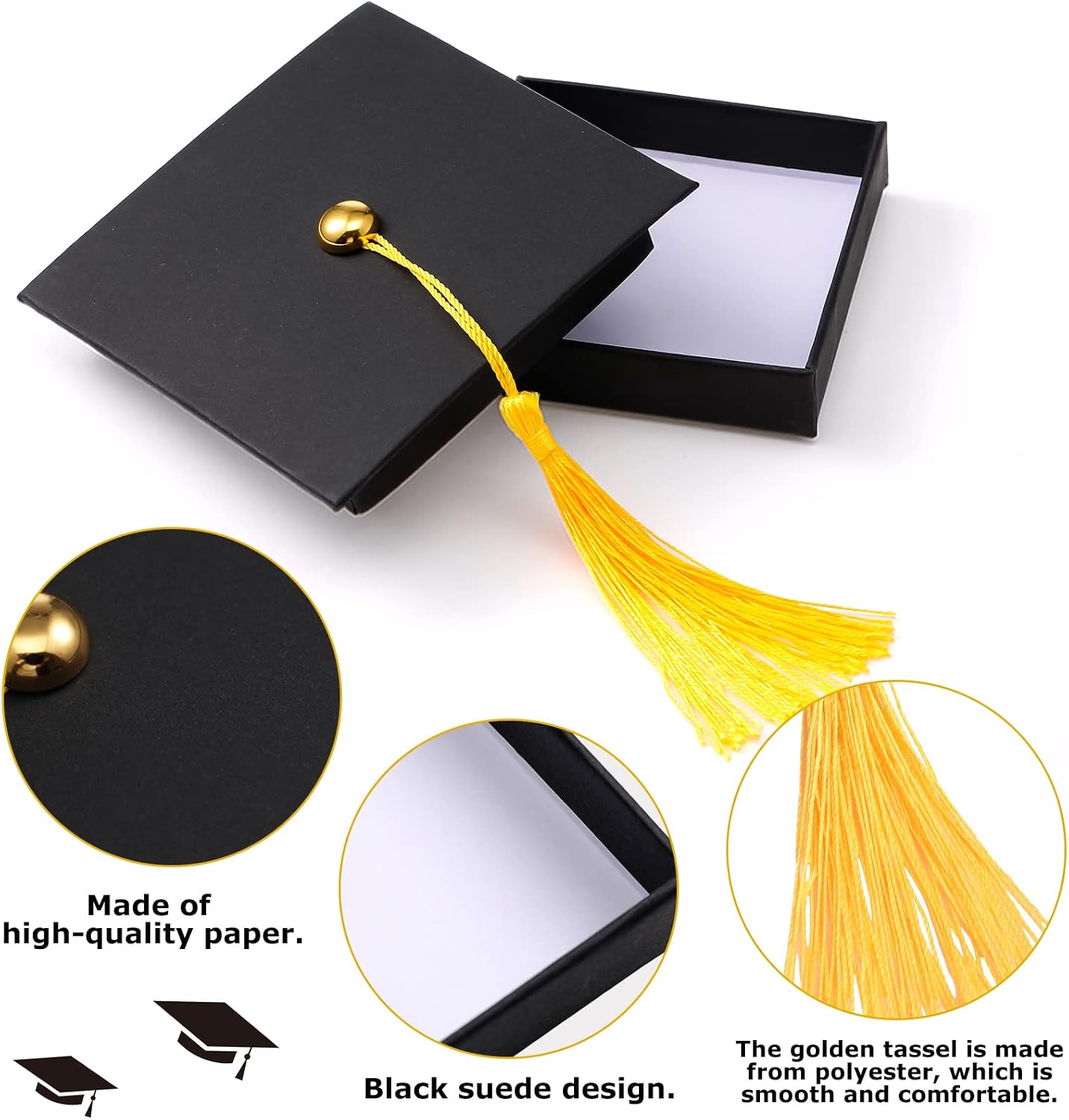 Spakon 6 Pcs 2026 Mini Graduation Cap Gift Box 2.95x2.95 Inch Black Cardboard Grad Party Favor Box Gift for High School College Graduates Cash Checks Small Jewelry