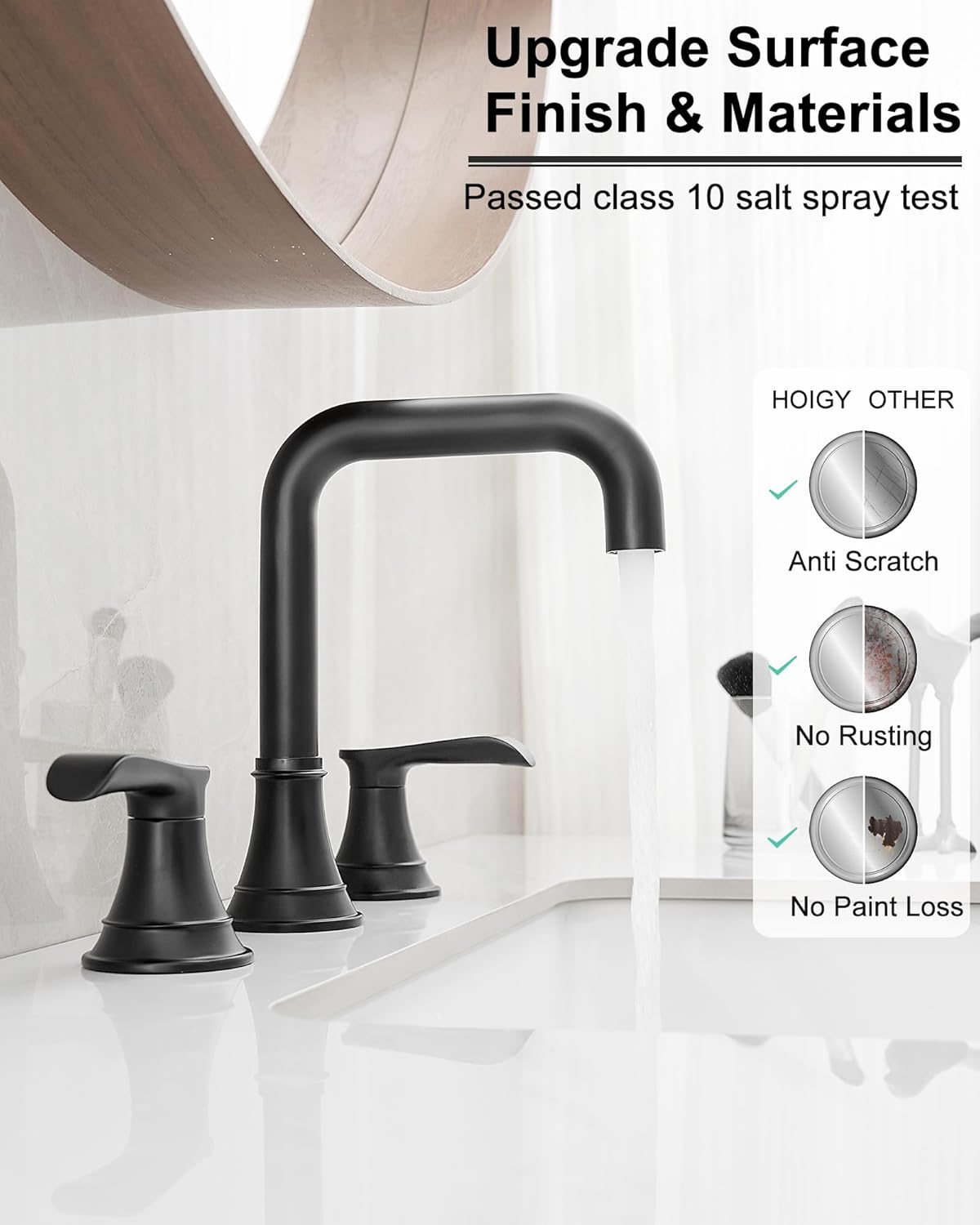 8 Inch Widespread Bathroom Faucet Black, 360 Degree Swivel Bathroom Faucets for Sink 3 Hole with 2 Handles & Pop-Up Drain for Modern, Classic, Farmhouse, 5 Mins Installation