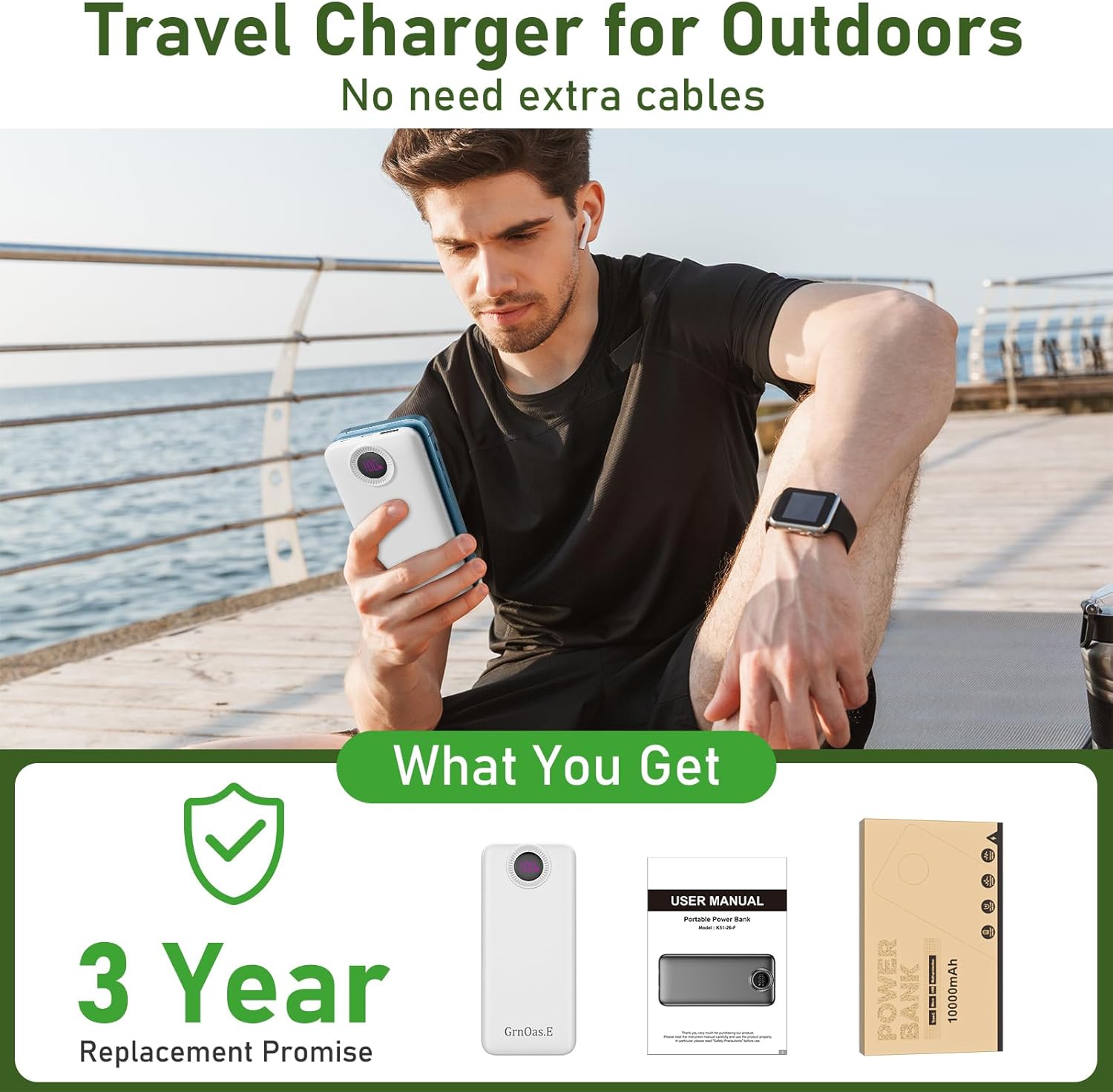 Portable Charger with Built in Cables，10000mAh 22.5W Max High-Speed Charging Power Bank with 4 Outputs 2 Inputs,External Travel Battery Pack for iPhones Android,iPad (Pearl White) - Image 7