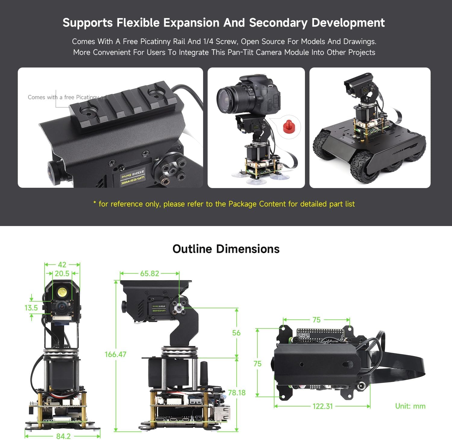 Waveshare 360° Omnidirectional High-Torque 2-Axis Expandable Pan-Tilt Camera Module, Compatible with Raspberry Pi 4B / 5, Driven by Serial Bus Servos, Based On General Driver Board for Robots