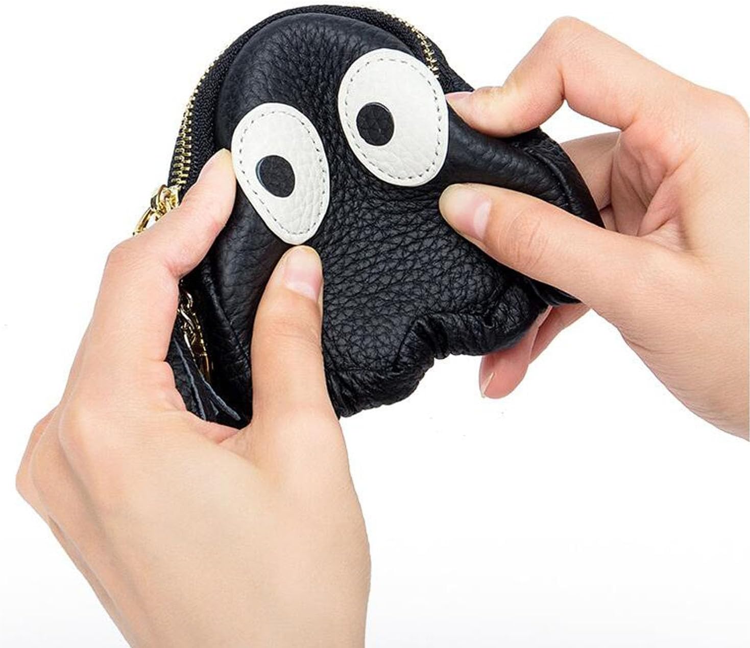 1 Pcs Funny Cartoon Ghost Coin Purse Cute Mini Genuine Leather Wallet Small Coin Purse with Keychain Wallet Funny Cute Coin Bag for Women (Black)