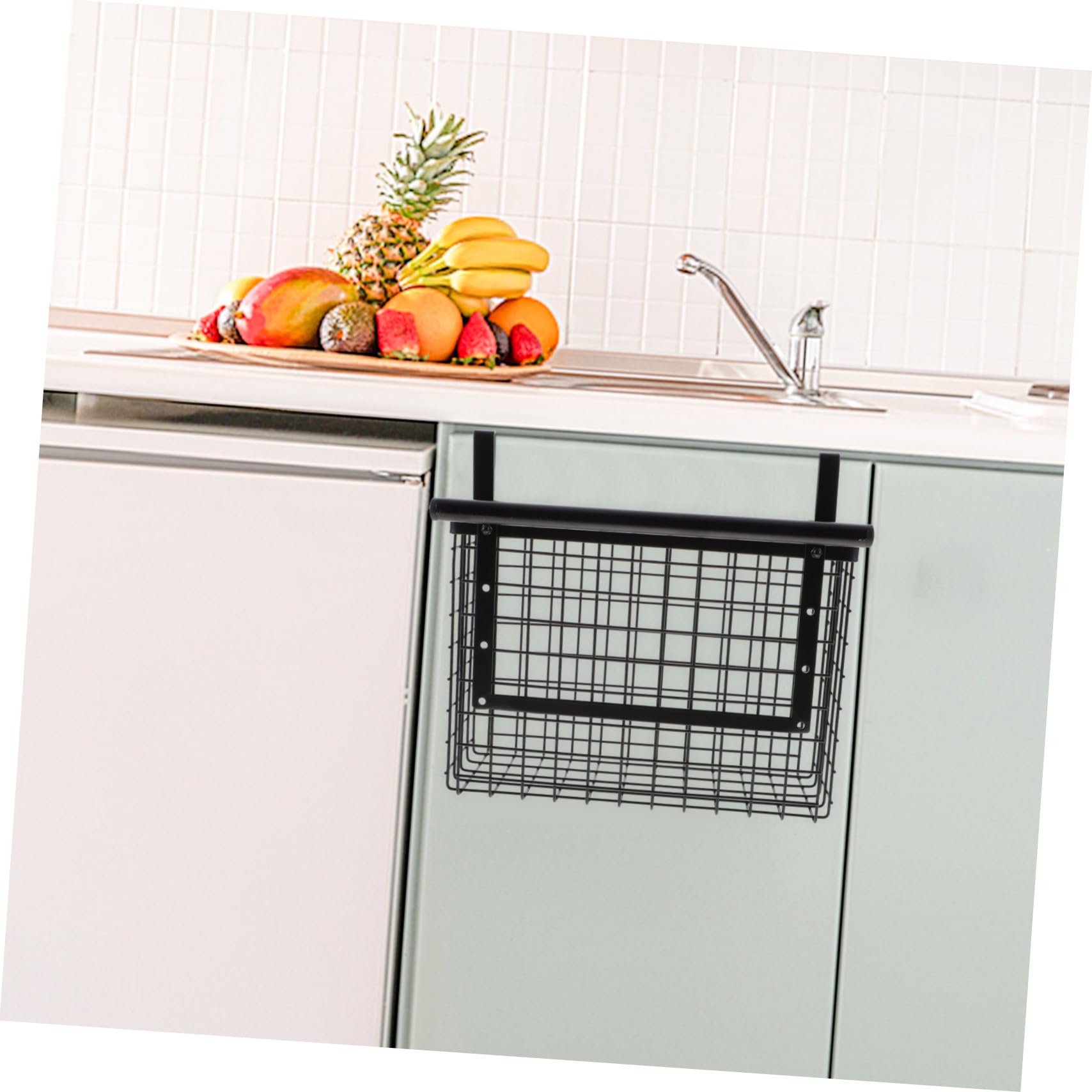 Artibetter Estante Organizador Colgante para Verduras y Especias, Cesta de Alambre Negra de Acero al Carbono, Resistente y Anti Óxido, para Puerta de Gabinete de Cocina, Ahorro de Espacio