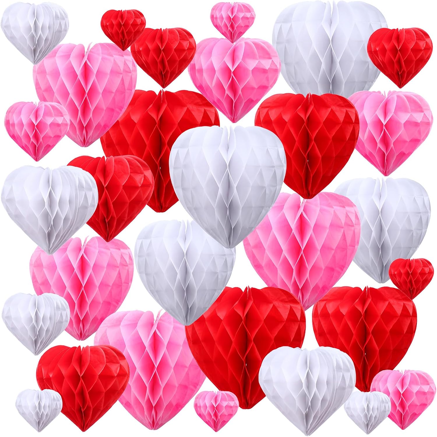 Seajan 30 Pcs Gay Pride Month Rainbow Heart Honeycomb Party Decorations for LGBTQ Rainbow Tissue Paper Heart Shaped Pom Poms Decoration Hanging Decorations for Pride Month Party, 5 Size