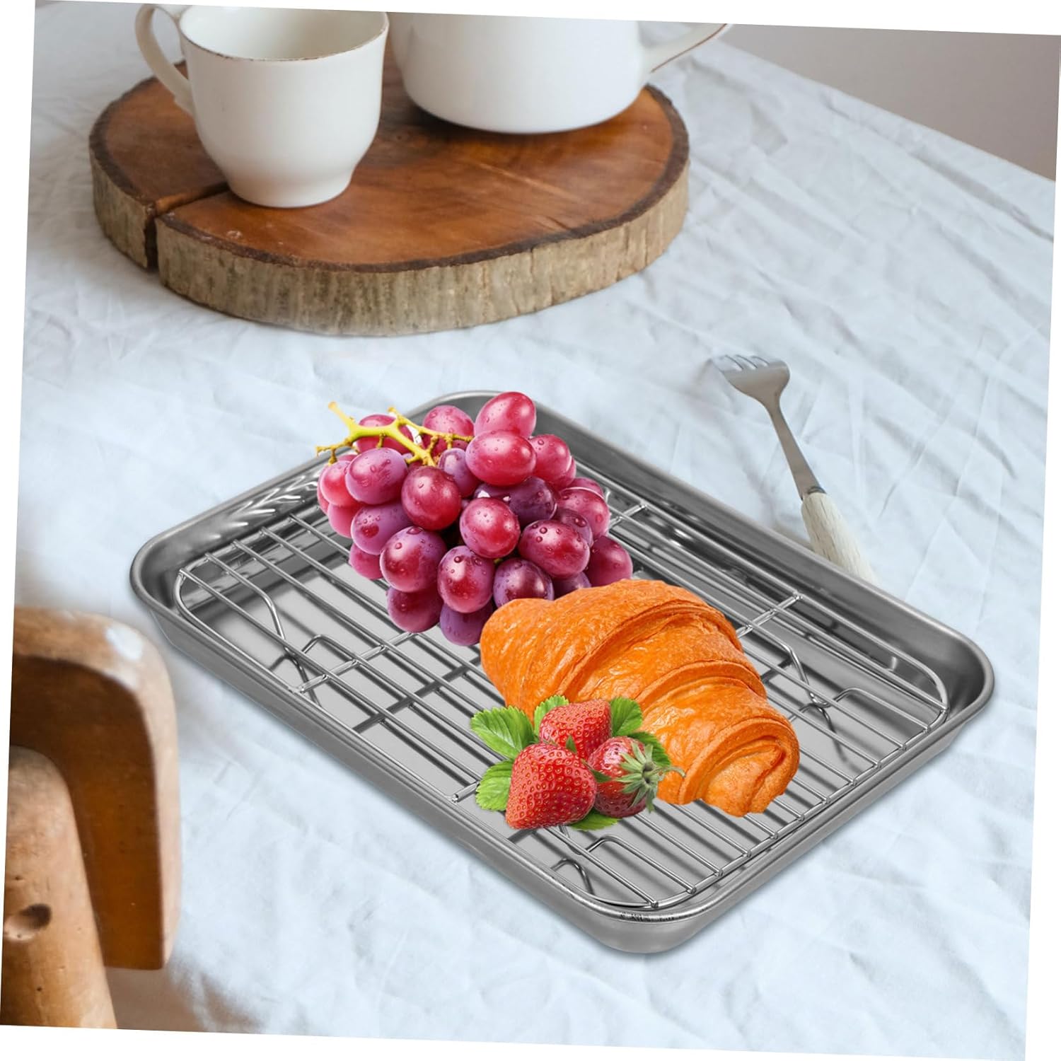 PRETYZOOM 2pcs Draining Pan Baking Wire Rack Pan Wire Rack Stainless Steel Drain Dishes for Cooking