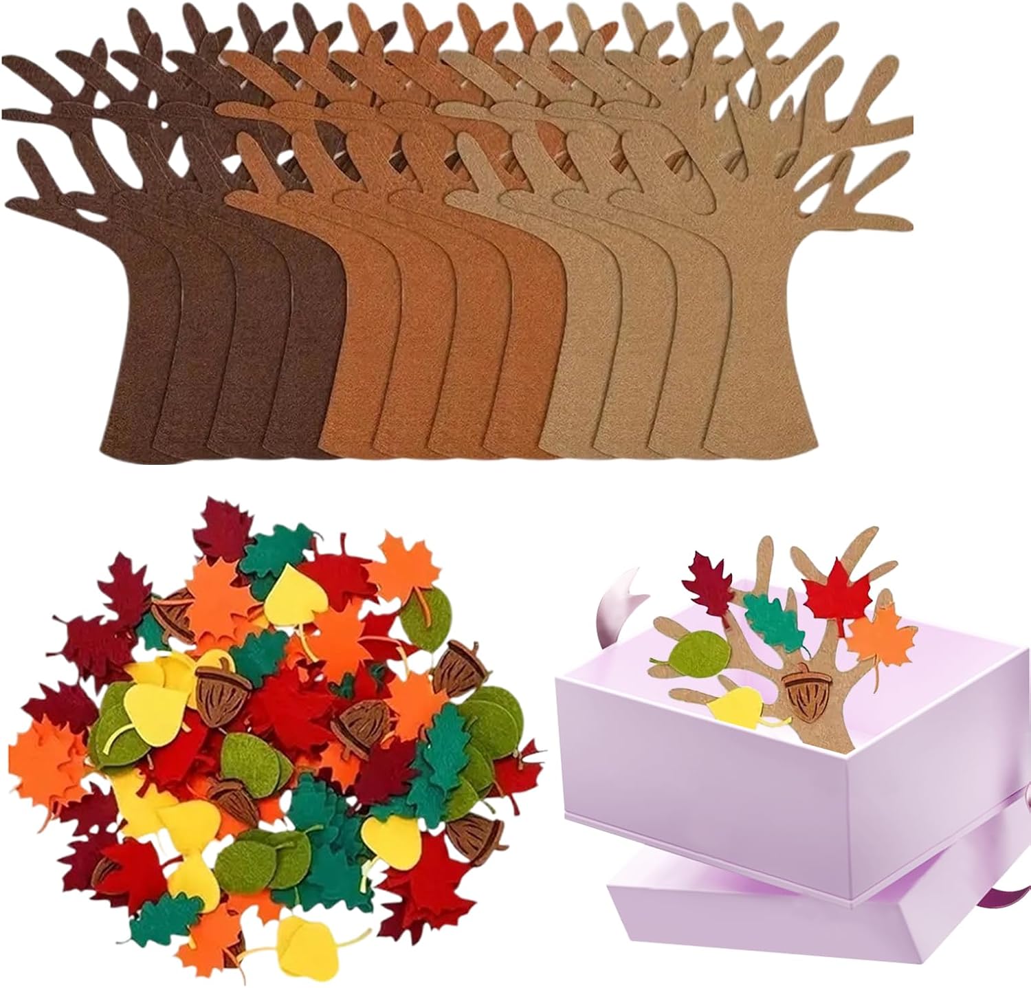 Maple Leaves - 96 Pieces Maple Leaaves Ornaments Felt Board | DIY Felt Craft Kit For Thanksgiving Tree Decorations, Autumn Leaves Set For Kids, Adults, Beginners, Home, Classroom, Office, Door, Wall