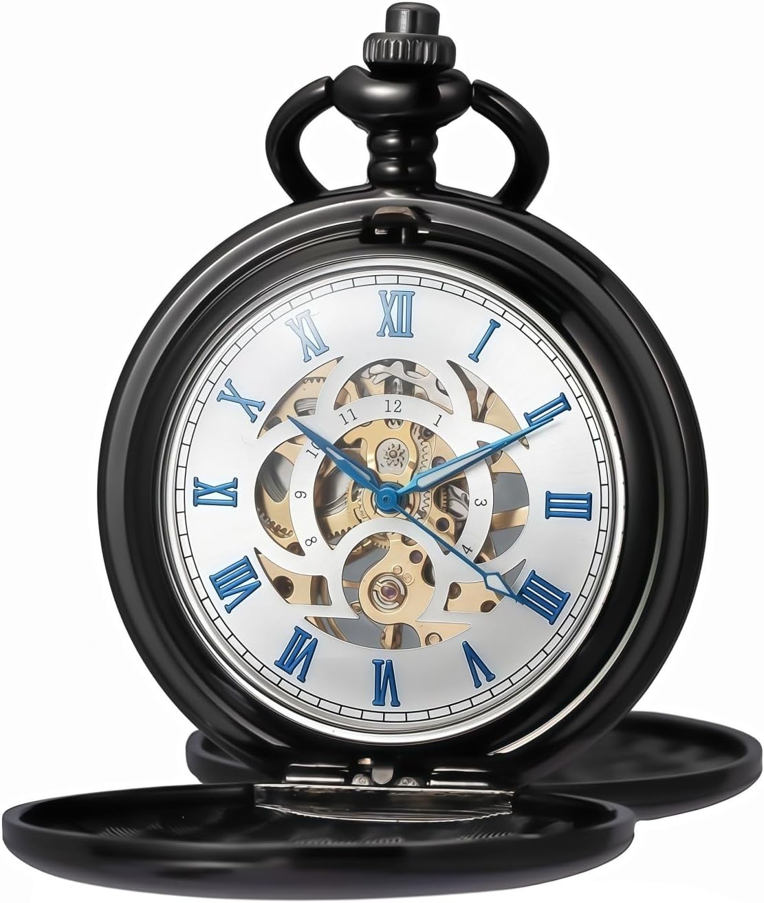 Mechanical Pocket Watch with Chain - Retro Smooth Classic Handwind - Roman Numerals for Men & Women