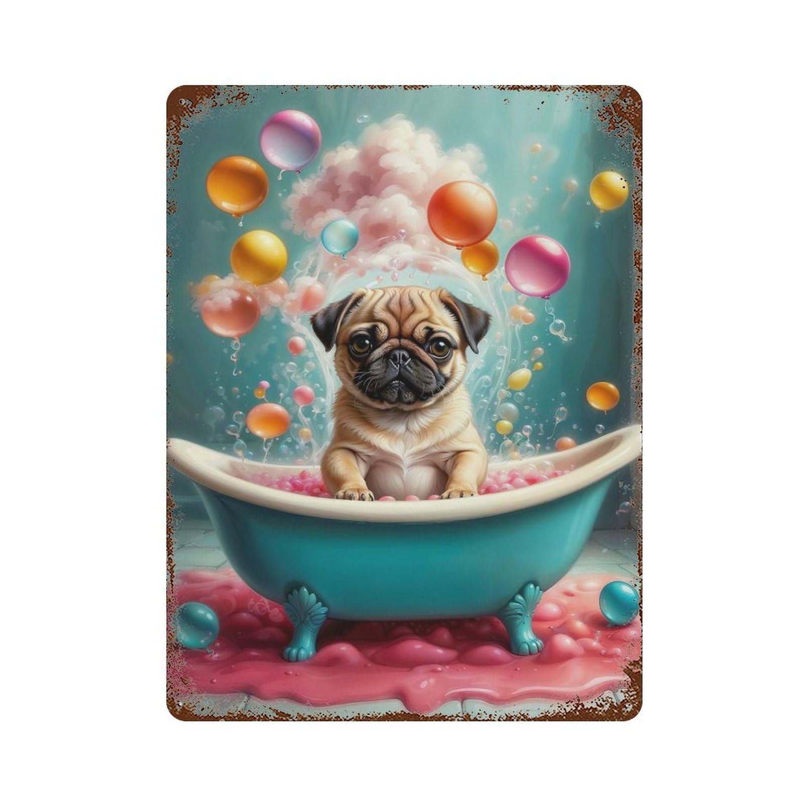 Bubble Pug Aged Metal Wall Plaque 15.7"x11.8", Farmhouse Wall Decor for Office, Studio And Wall Decor