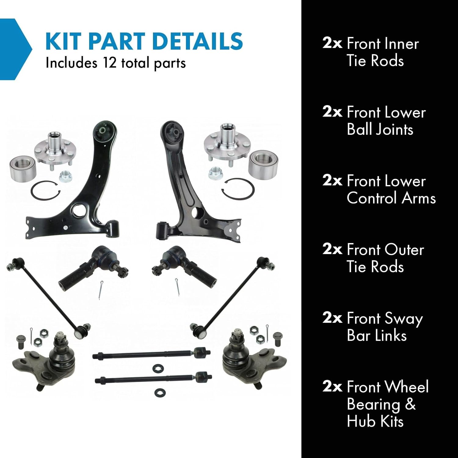 TRQ Front Steering,Suspension,& Drivetrain Kit Ball Joint Control Arm Sway Bar Stabilizer Link Tie Rod Wheel Bearing & Hub Kit Compatible with 2009-2013 Toyota Corolla Matrix