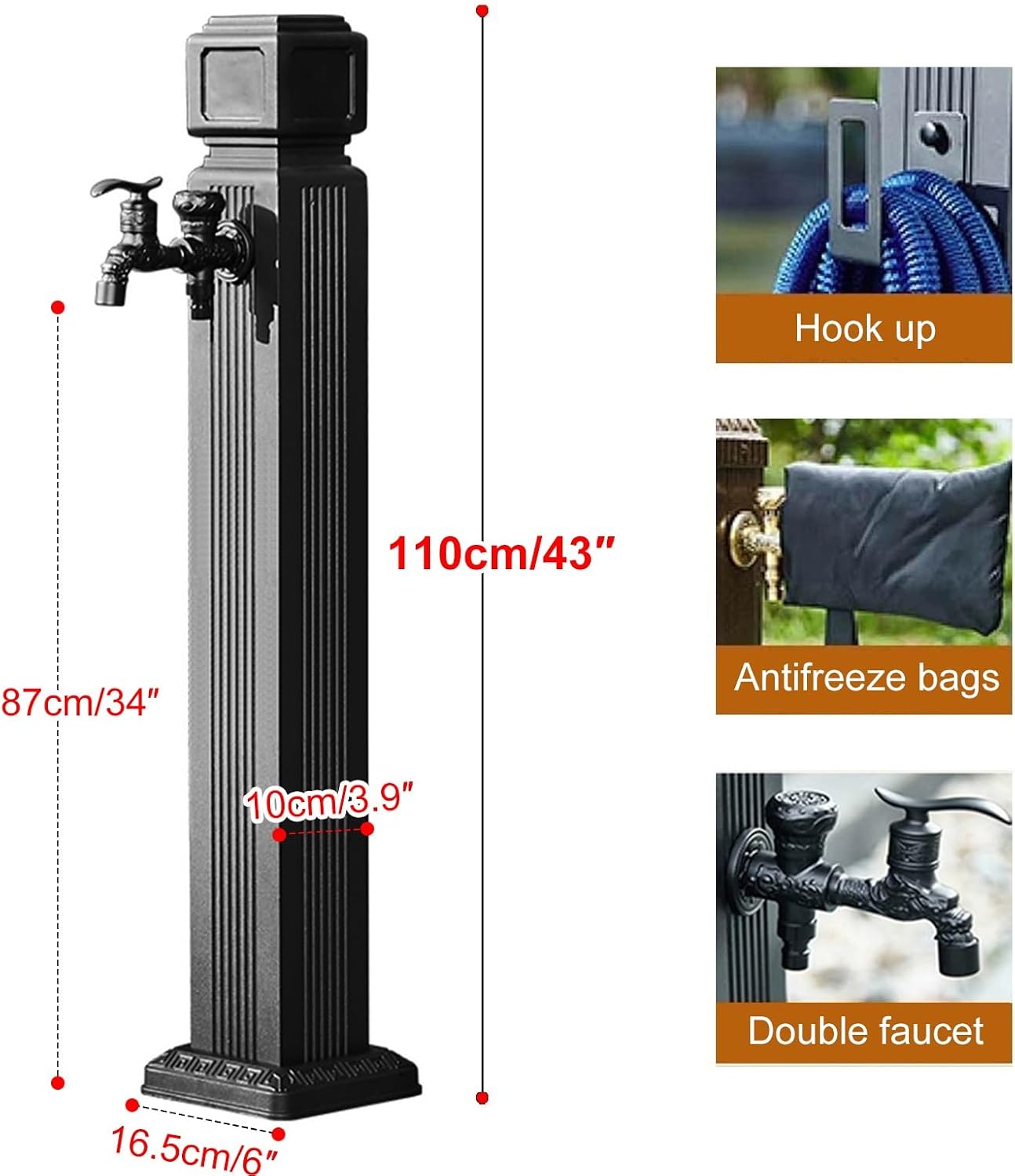 Outdoor Faucet Vertical, Antifreeze Garden Water Column, freestanding, Hose Stand with, Water Hydrant，Weatherproof, Yard Hydrant WaterFeature Fountain, Outdoor Water Faucet(110cm/43in)