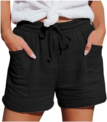 GOKKILRW Womens Linen Shorts Pull On Drawstring Short Pants Casual Summer Beach Bermuda Shorts with Pocket Loungewear Bottoms