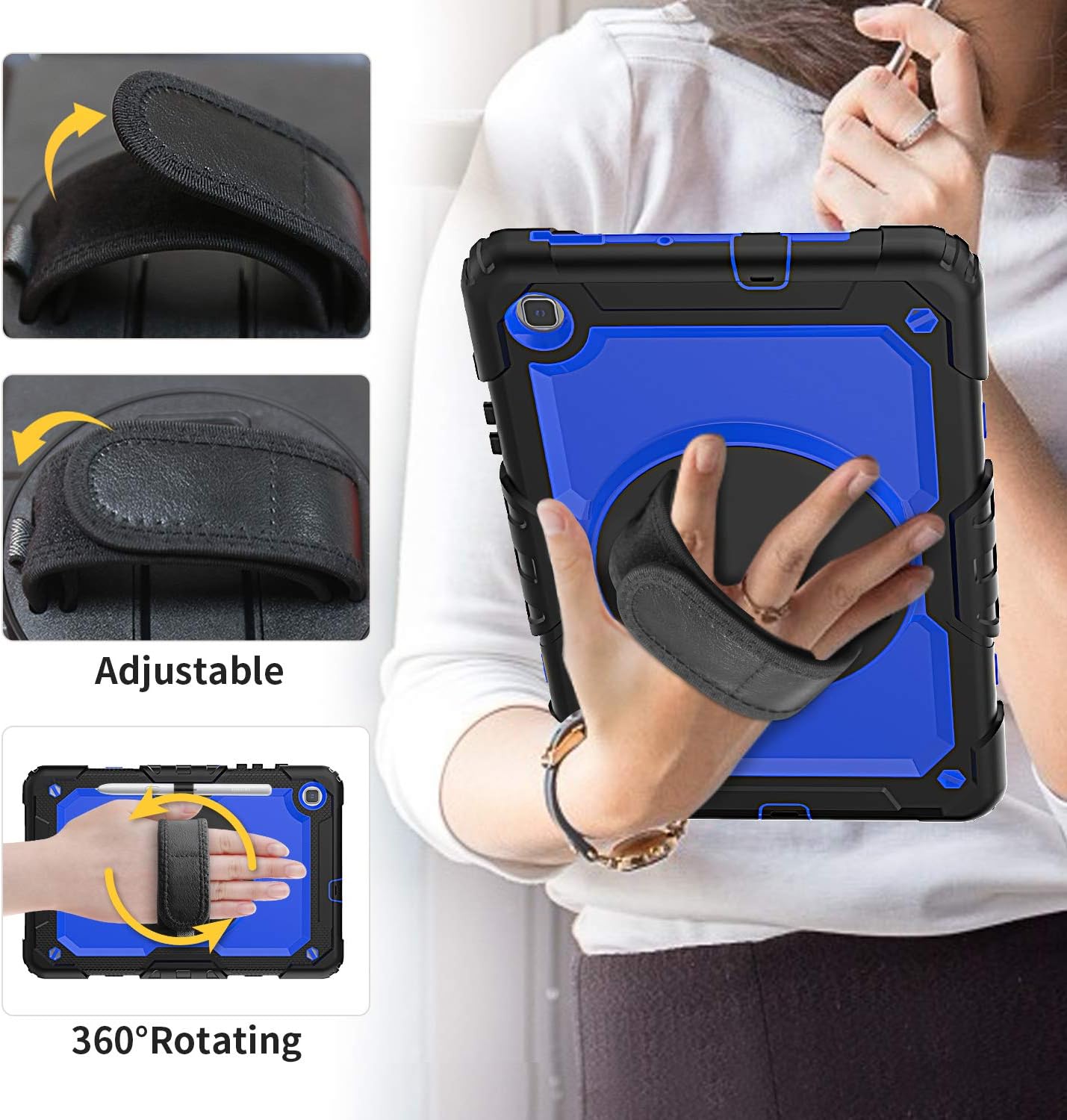 Case for Galaxy Tab A 8.4 2020 with Screen Protecotor | Herize Heavy Duty Shockproof Hard Durable Rugged Protective Kids Case with 360 Degree Rotating Stand Hand Strap Shoulder Belt for | Blue
