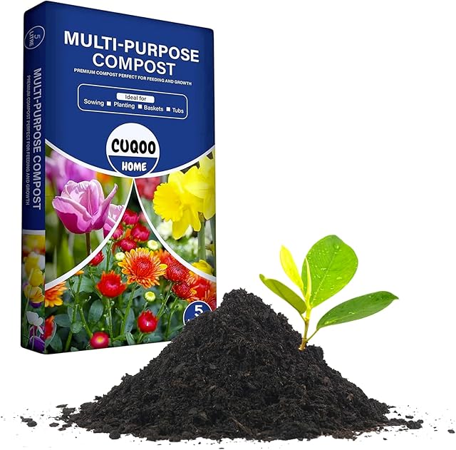 CUQOO 5L Organic Multi-Purpose Compost Soil Bag with Added Gro-Boost All Purpose Compost for Plants | Nutrient Rich Compost Mix for Potting, Garden, Outdoor, Indoor Seed Plants |Premium Compost Bag