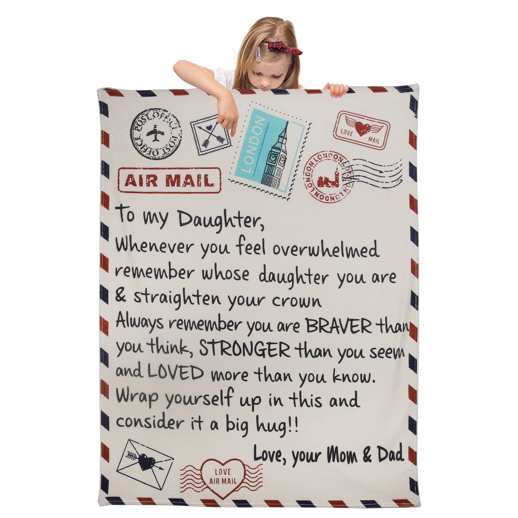 LANGSHI Daughter Blanket, Soft and Warm To My Daughter Blanket from Dad Mum, Blanket with Letter Design