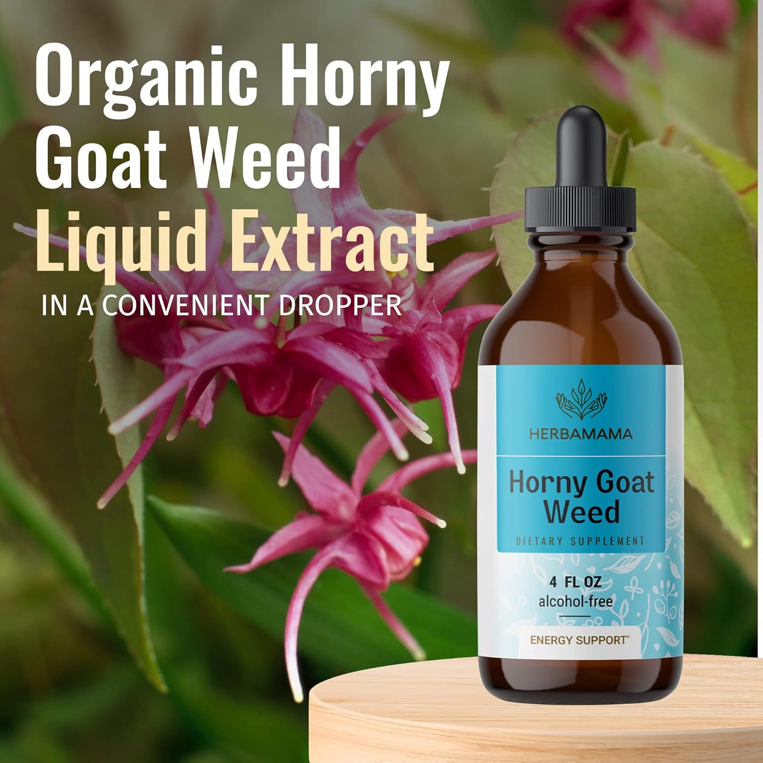 HERBAMAMA Horny Goat Weed Liquid Extract - Organic Horny Goat Weed Drops Supplement for Men & Women - Alcohol-Free Tincture - Vegan - 4 fl oz : Everything Else
