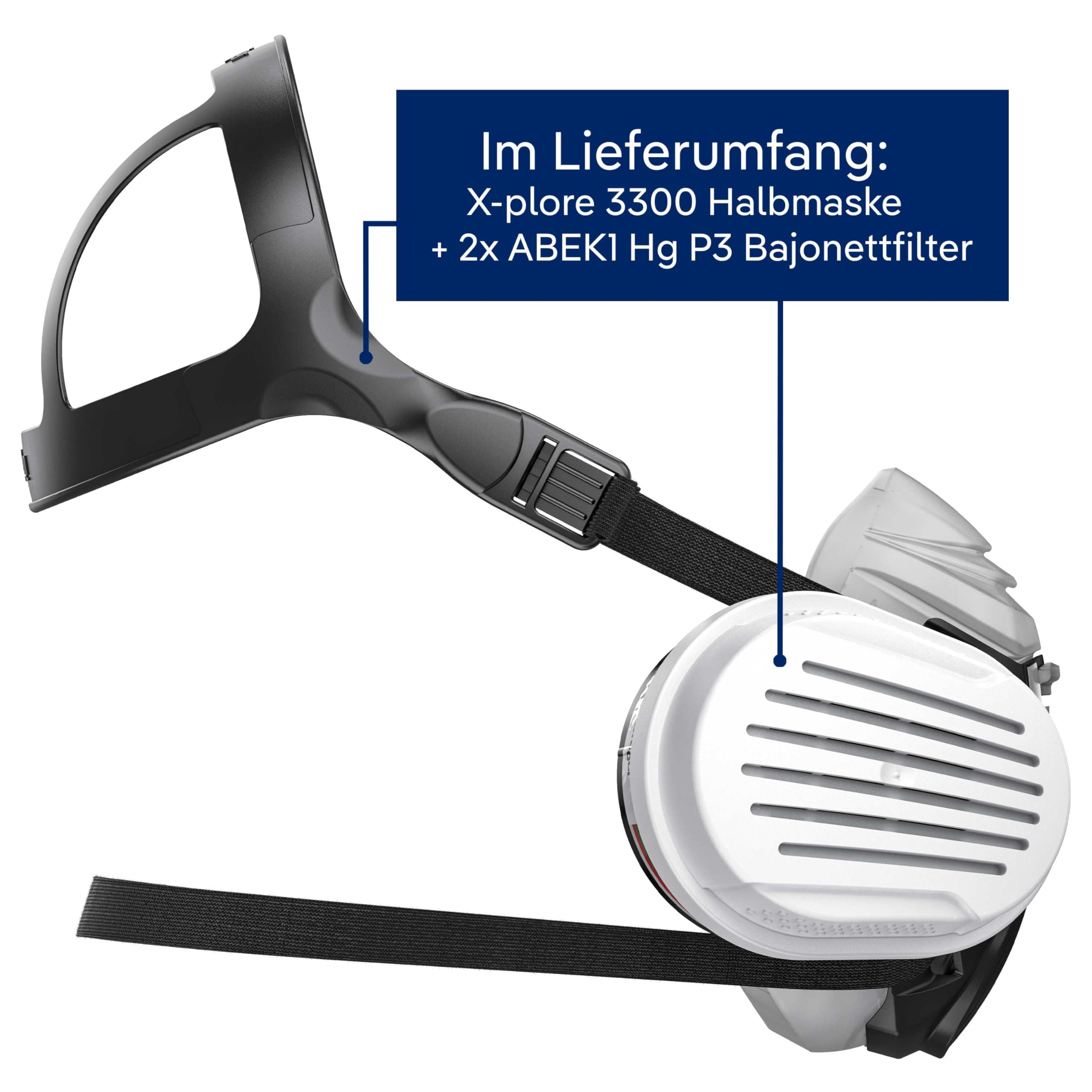 Dräger X-plore 3300 Atemschutzmaske inkl. ABEK1 Hg P3 Kombi-Filter, Halbmaske für Chemiearbeiten, Gasmaske gegen Gase, Dämpfe, Feinstaub, Partikel, Staubmaske, in verschiedenen Größen