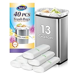 13 Gallon 40 Counts Strong Trash Bags Garbage Bags by Teivio, Bathroom Trash Can Bin Liners, Plastic Trash Bags for home office kitchen (Clear)