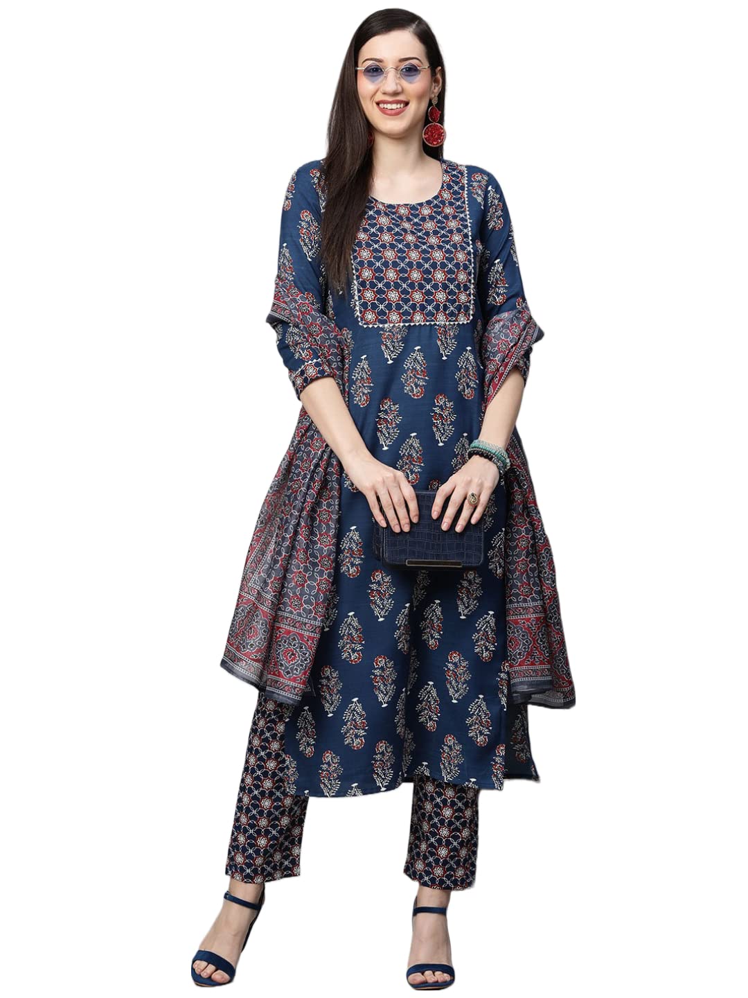 ANNI DESIGNER Women's Cotton Blend Straight Kurta Set With Dupatta (Jasmine)