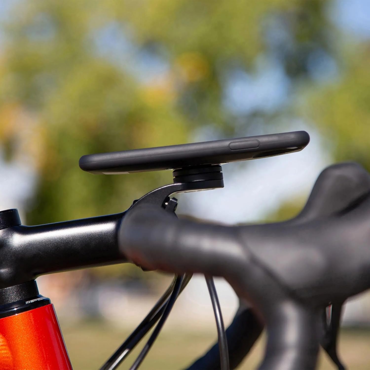 Smartphone mounted on a road bicycle handlebar