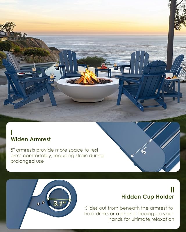 GREENVINES Folding-Adirondack-Chairs Set of 2, HDPE All Weather, Blue image 5