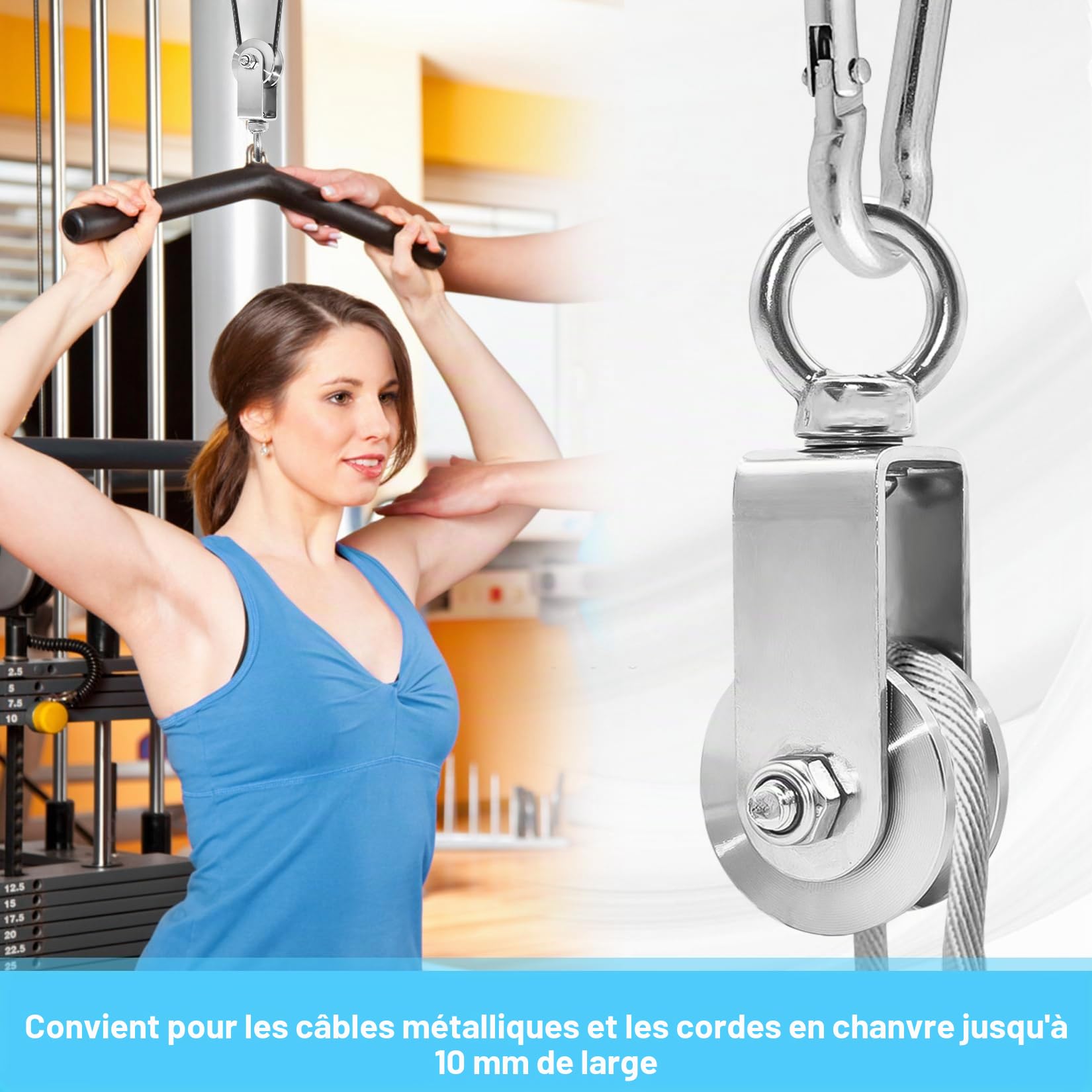 2 pièces Poulie de Levage, Poulie de Levage pour Cable Acier 16 mm Maximum, Poulie Musculation, Portantes 500 kg (48mm)