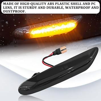 2PCS LED Side Marker Lights Compatible with BMW 1 3 5 Series E36 E46 E60 E87 E90 E92 X1 X3, Driver & Passenger Side Front Fender Turn Signal Smoked Lens Dymanic Amber Lights, Car Accessories