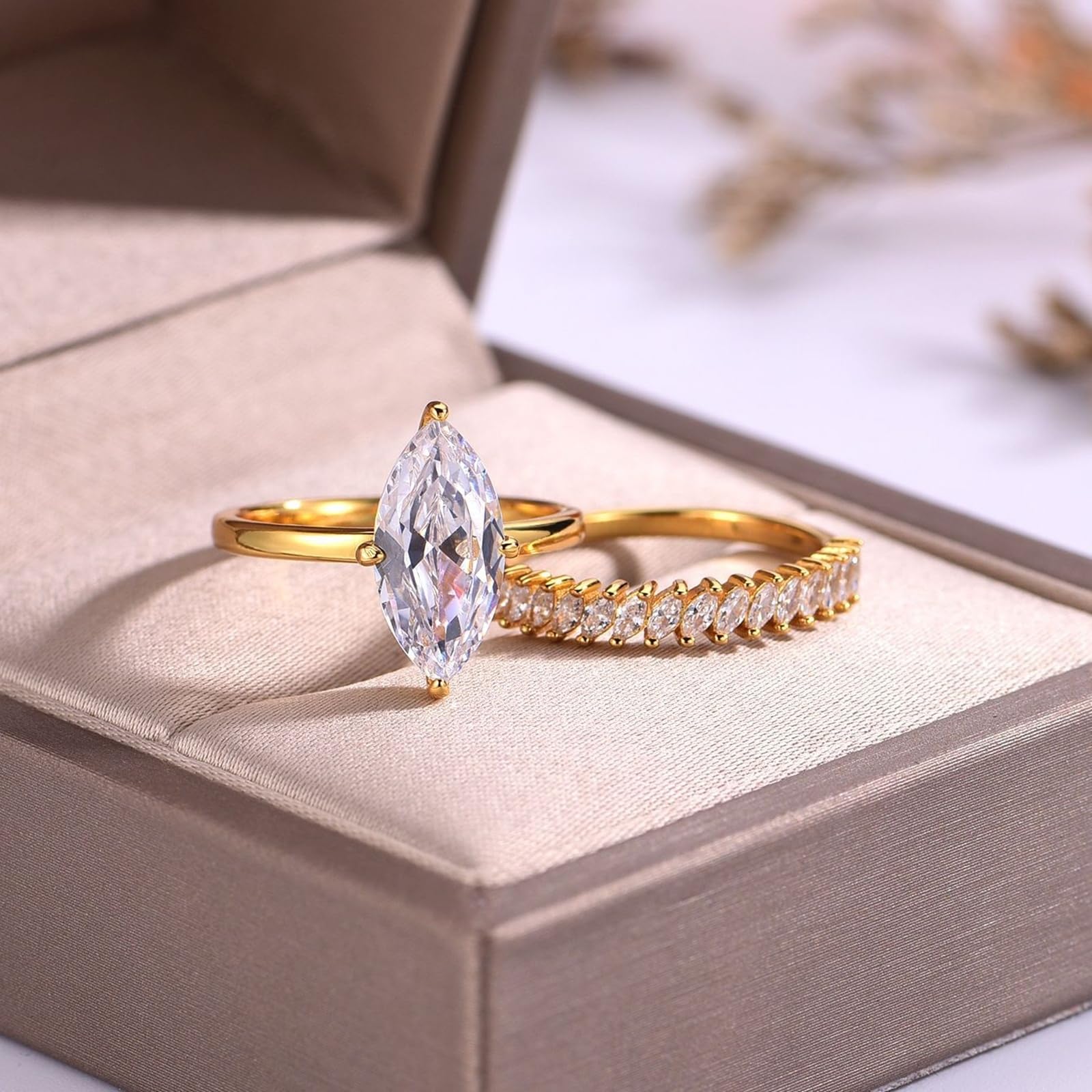 Anillos de boda de oro blanco Moissanite 3ct, anillo de compromiso de oro auténtico, 2 unidades, alianzas para mujer, oro, anillo apilable