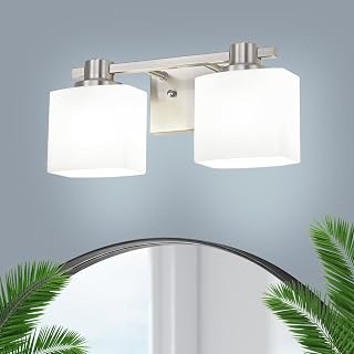 15 Inch Brushed Nickel Vanity Light for Bathroom 2 Light Bathroom Light Fixtures Over Mirror Milk Glass Makeup Shower Lamp Farmhouse Wall Sconce
