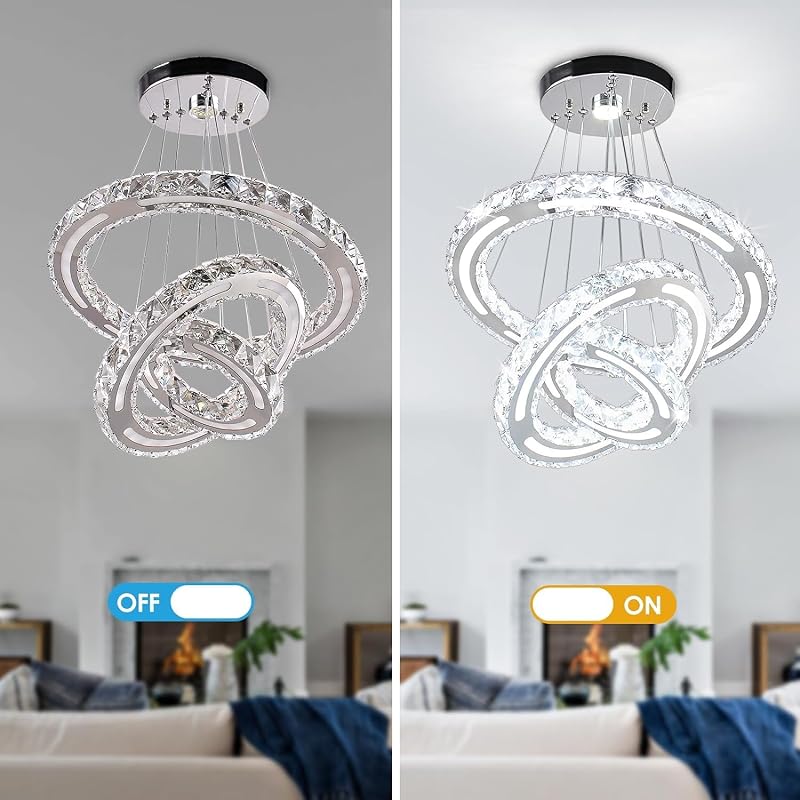CXGLEAMING Modern LED Kristály Csillár - 3 Gyűrűs Függőlámpa, Állítható Magasság, 52W, 6500K Hideg Fehér, Nappali, Étkező, Konyha