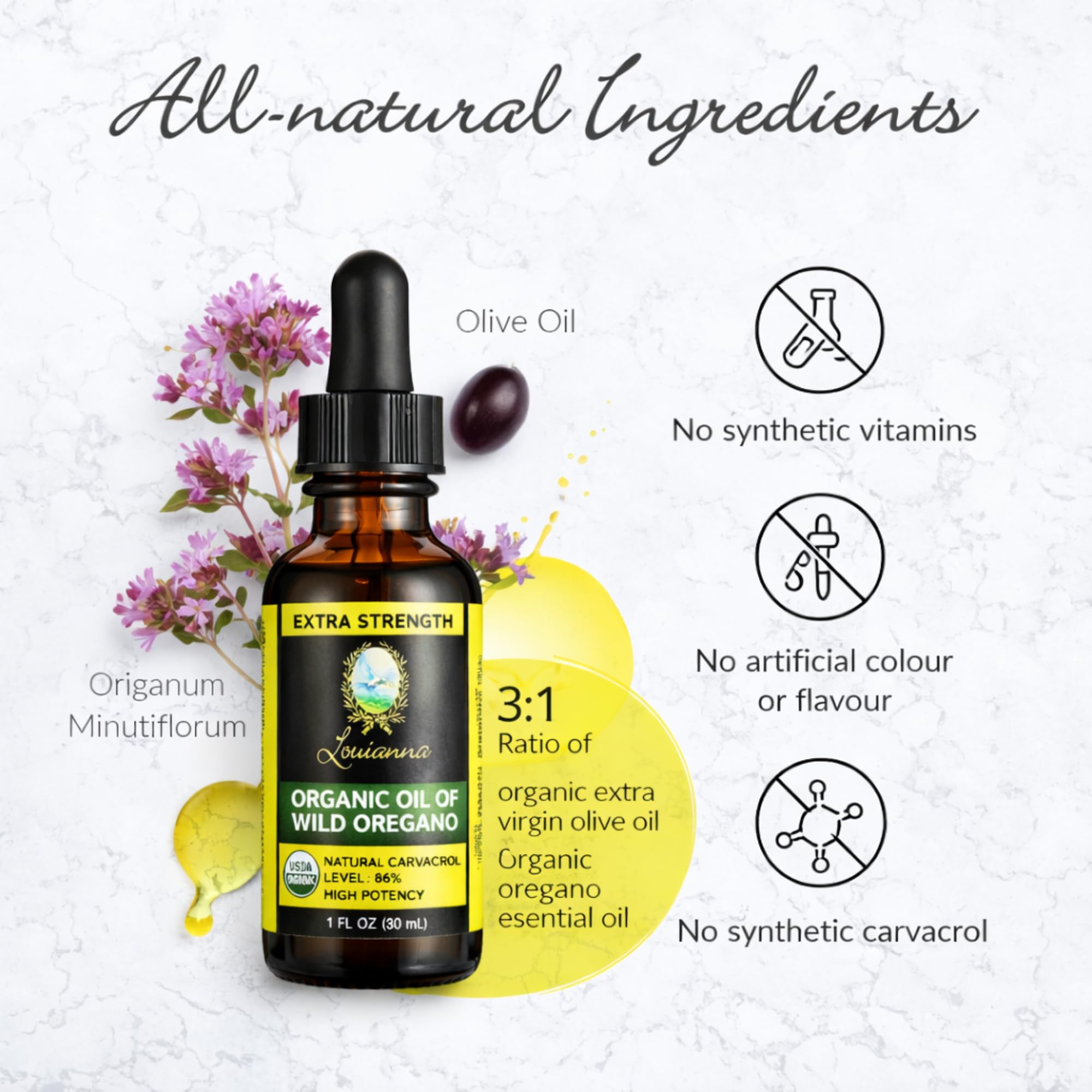 Louianna Organic Wild Oregano Oil, Aceite de Oregano, Pure Oil of Oregano Drops, with 86 Percent Carvacrol, for Oral or Topical Use, Immune and Seasonal Support, 30 ml — Amazon image 3