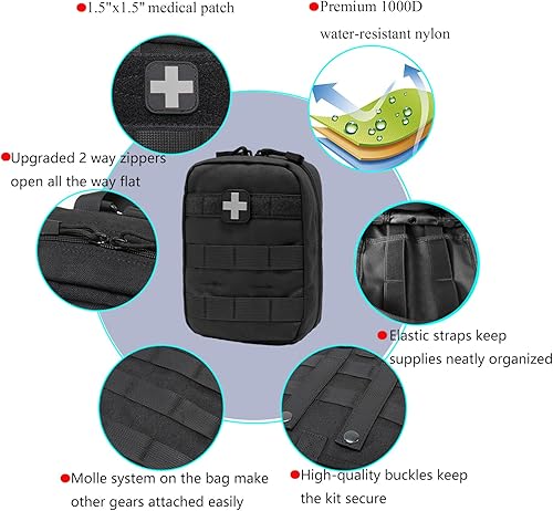 Vista 27 de Carlebben EMT Pouch MOLLE Ifak bolsa táctica MOLLE Medical First Aid Kit Utility Pouch (con suministros médicos rojo)