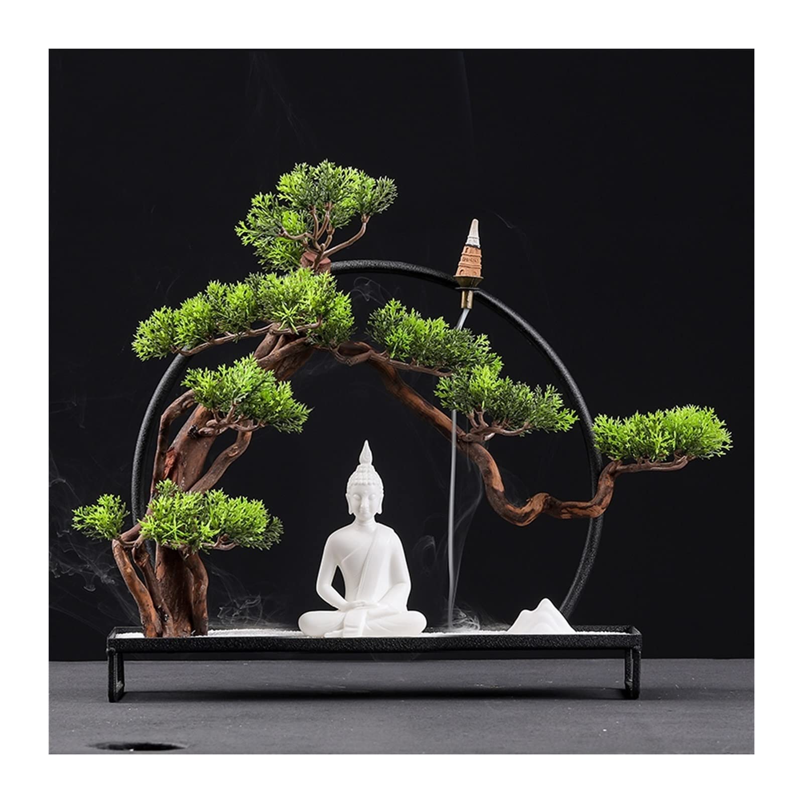 Albero Bonsai Artificiale Albero Bonsai Artificiale Arte in Ferro Piante Finte Albero Bonsai Zen Artificiale Figura in Ceramica Buddha Ornamenti per Casa Ufficio Decorazione I(B)