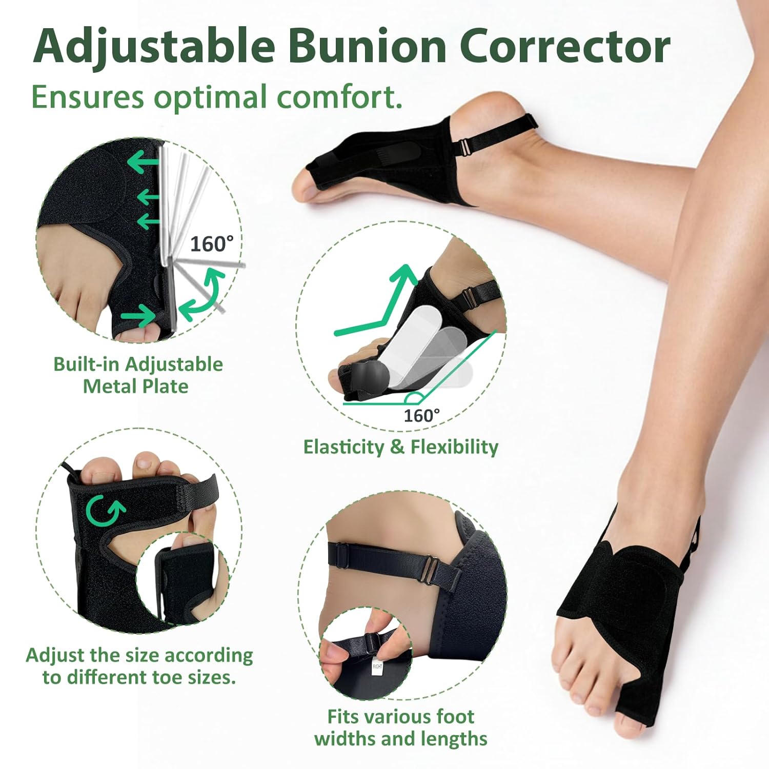Bunion Corrector for Women & Men (2PCS), Adjustable Big Toe Separator, Day/Night Orthopedic Bunion Splint, Non-Surgical Hallux Valgus & Hammer Toe Straightener - Image 2