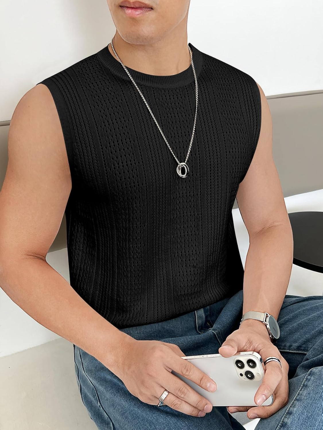 Verdusa Men's Sleeveless Round Neck Knit Tank Top Casual Sweater Vest - Image 5
