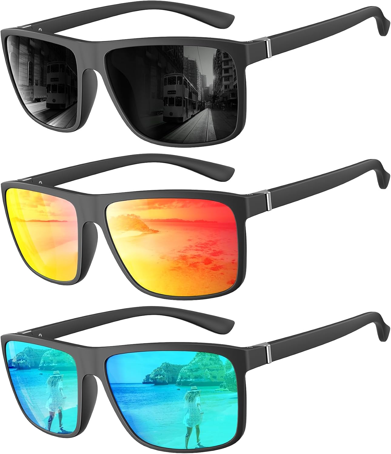 Polarized Sunglasses for Men Rectangular Frame Men's Polarized Sunglasses Sports Sunglasses with UV400 Protection