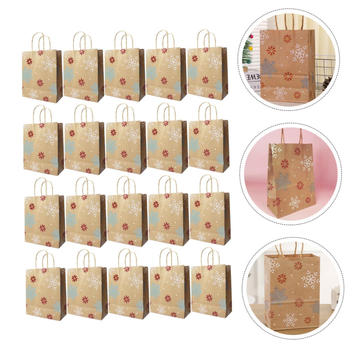 SHINEOFI 20pezzi Sacchetti Regalo di Natale in Carta Kraft Decorati Motivo Fiocco di Adatti per Feste e Regali Disponibili in Confezione