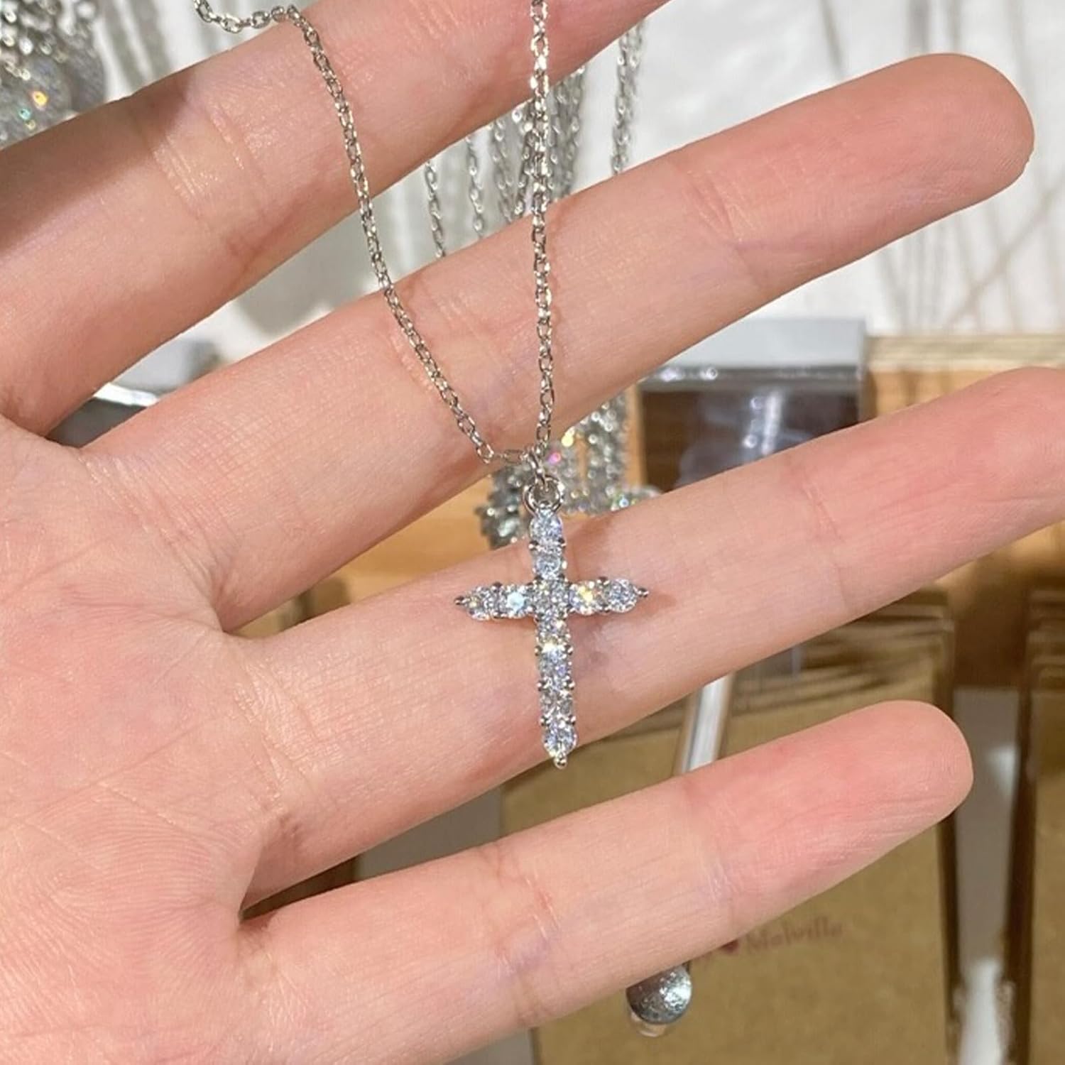 14K White Gold Plated Cubic Zirconia Cross Necklace for Women, Adjustable 18+2 Inch Chain, Hypoallergenic Faith Pendant Jewelry, Ideal Gift for Birthday, Anniversary, Mother’s Day - Image 7