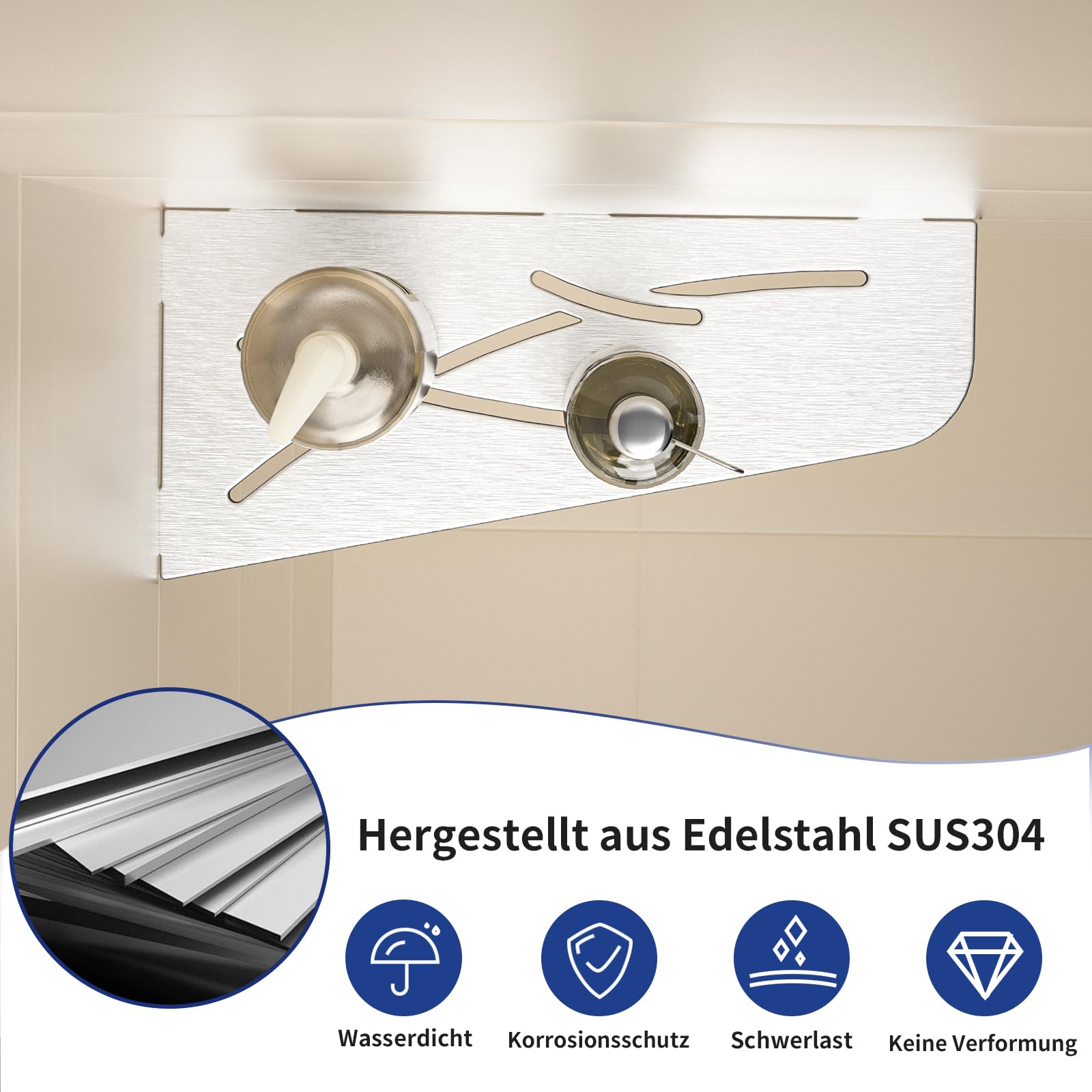 Eck Duschregal SUS304 Edelstahl, Duschablage für geflieste Wände | 3 mm Stärke Eckregal Dusche, Badezimmer-Organizer Eckregal, 305 mm Shampoohalterung für die Dusche, 2 Stücke,Gebürstet