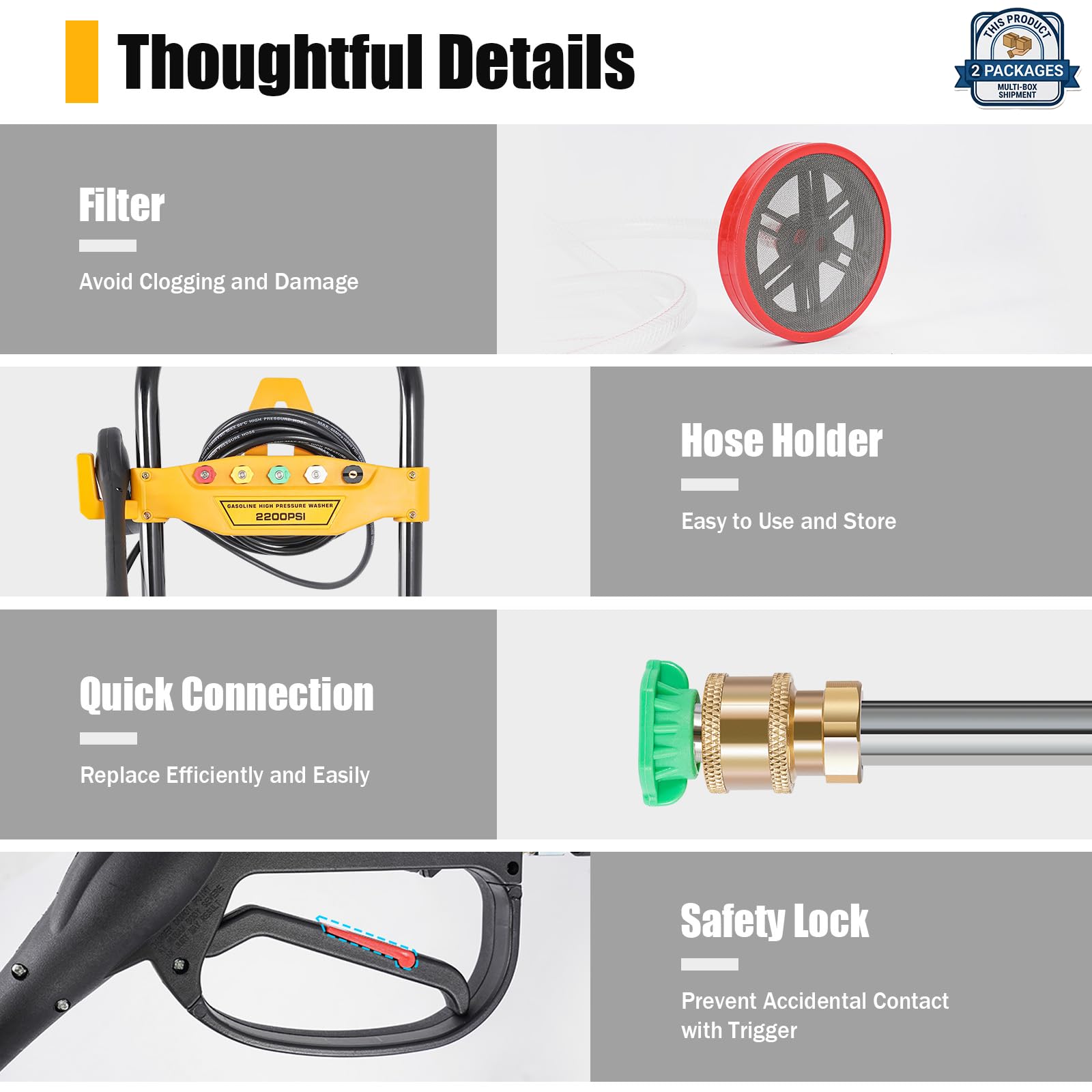 DIFU Nettoyeur Haute Pression Thermique Max 200 Bar 2465 PSI, Moteur OHV 4 Temps 7,5 CV, Nettoyeur Auto Professionnel, Utilisation Continue Intensive, avec 5 Buses et Tuyau 10 m pour Terrasse