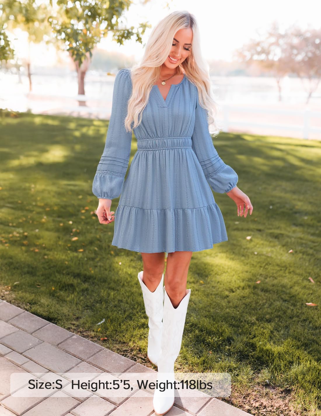 ZESICA Long Sleeve V Neck Mini Dresses for Women 2026 Spring High Waist Ruffle Pleated A Line Cocktail Party Short Dress - Image 5