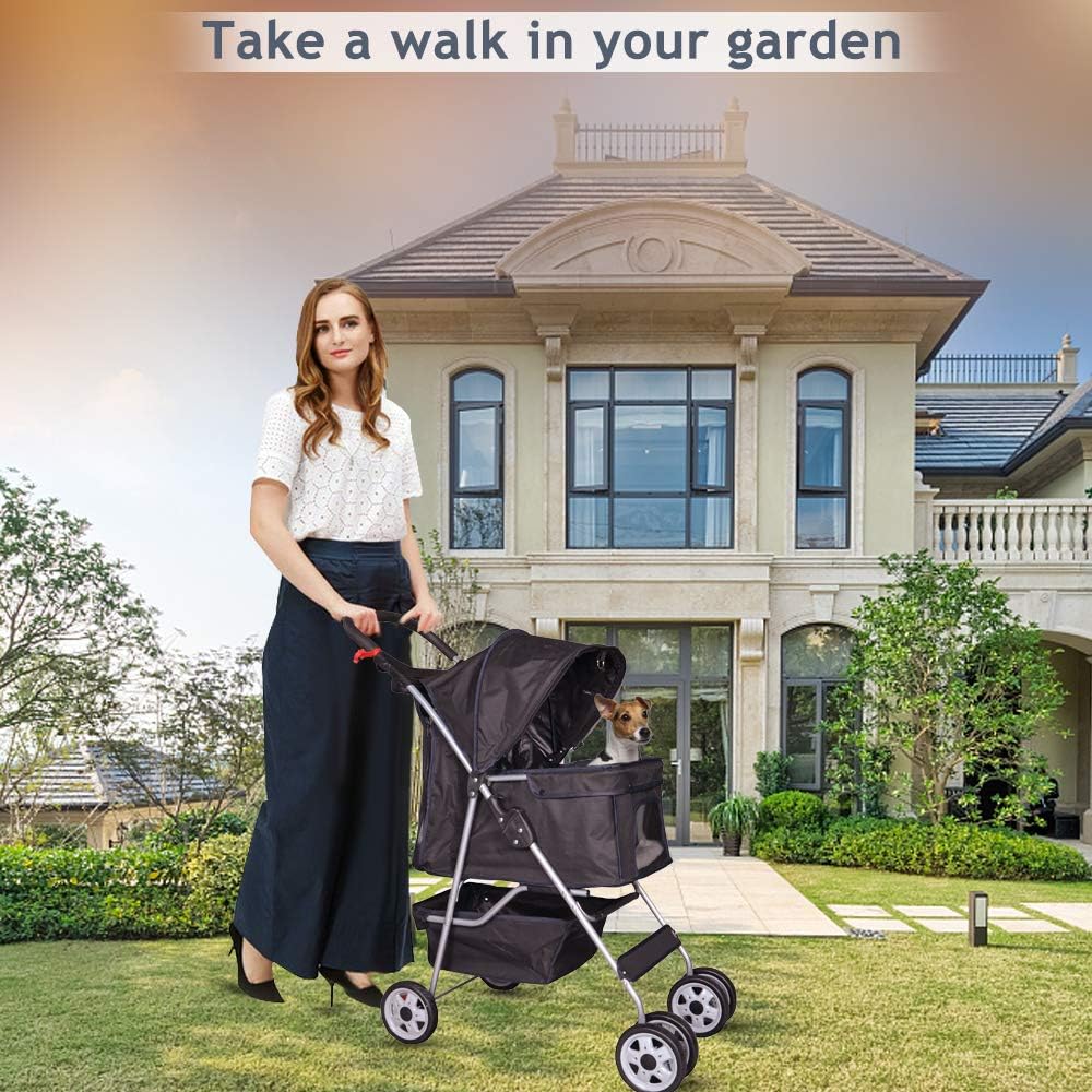 Dog Stroller Pet Stroller Cat Stroller 4 Wheels Pet Jogger Stroller 25lbs Capacity Travel Lite Foldable Carrier Strolling Cart W/Cup Holders Removable Liner for Medium and Small Dog,Black : Pet Supplies