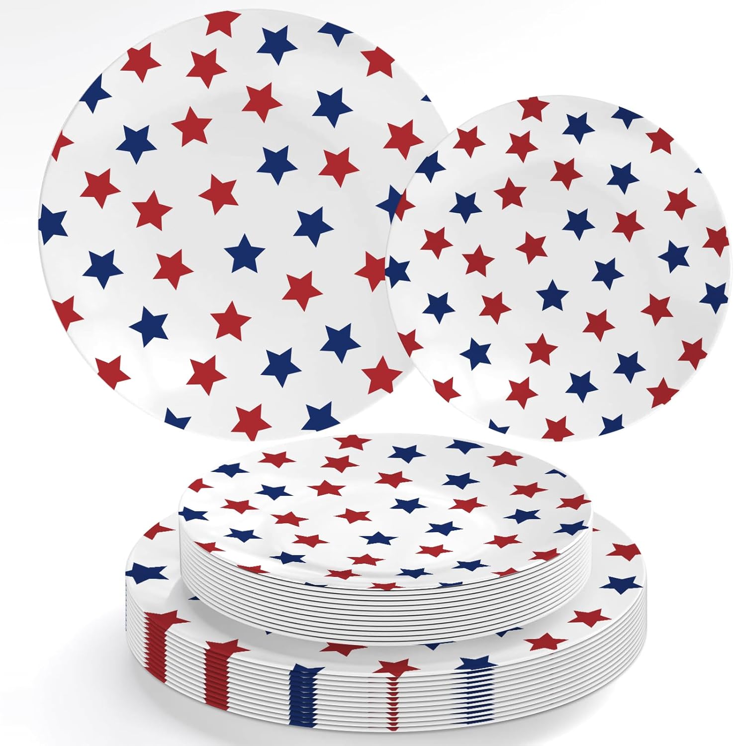 Whaline 40Pcs Patriotic Plastic Plates Reusable Party Plate 4th of July Red Blue Star Dinner Dessert Plates for Independence Day Memorial Day Party Supplies Table Decor