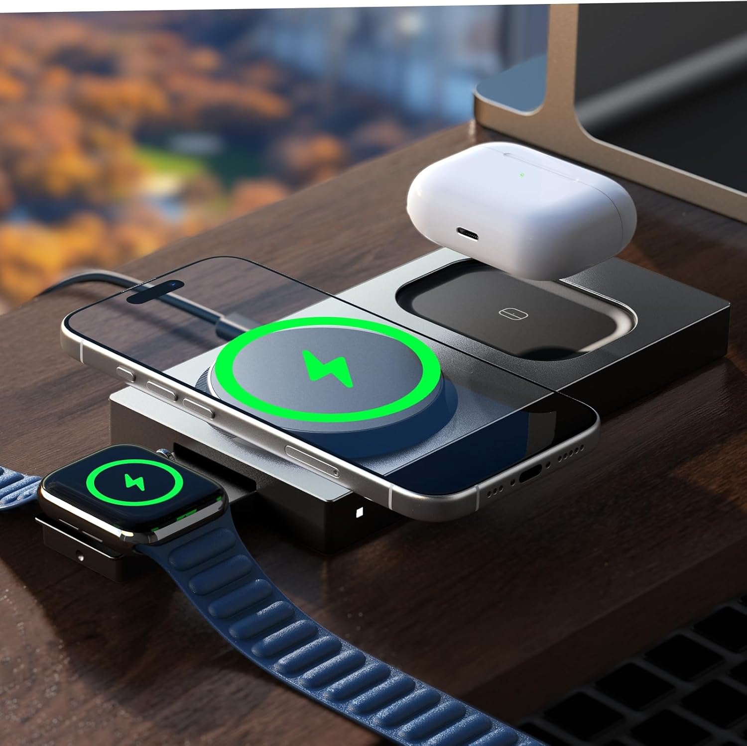 LISEN Qi2 3 in 1 Magsafe Charging Station Apple, 15W Fast Charging Foldable iPhone 16 Wireless Charger Station Dock for Multiple Devices, Magsafe Charging Stand for iPhone 16 15 14 Pro Airpods, Gray