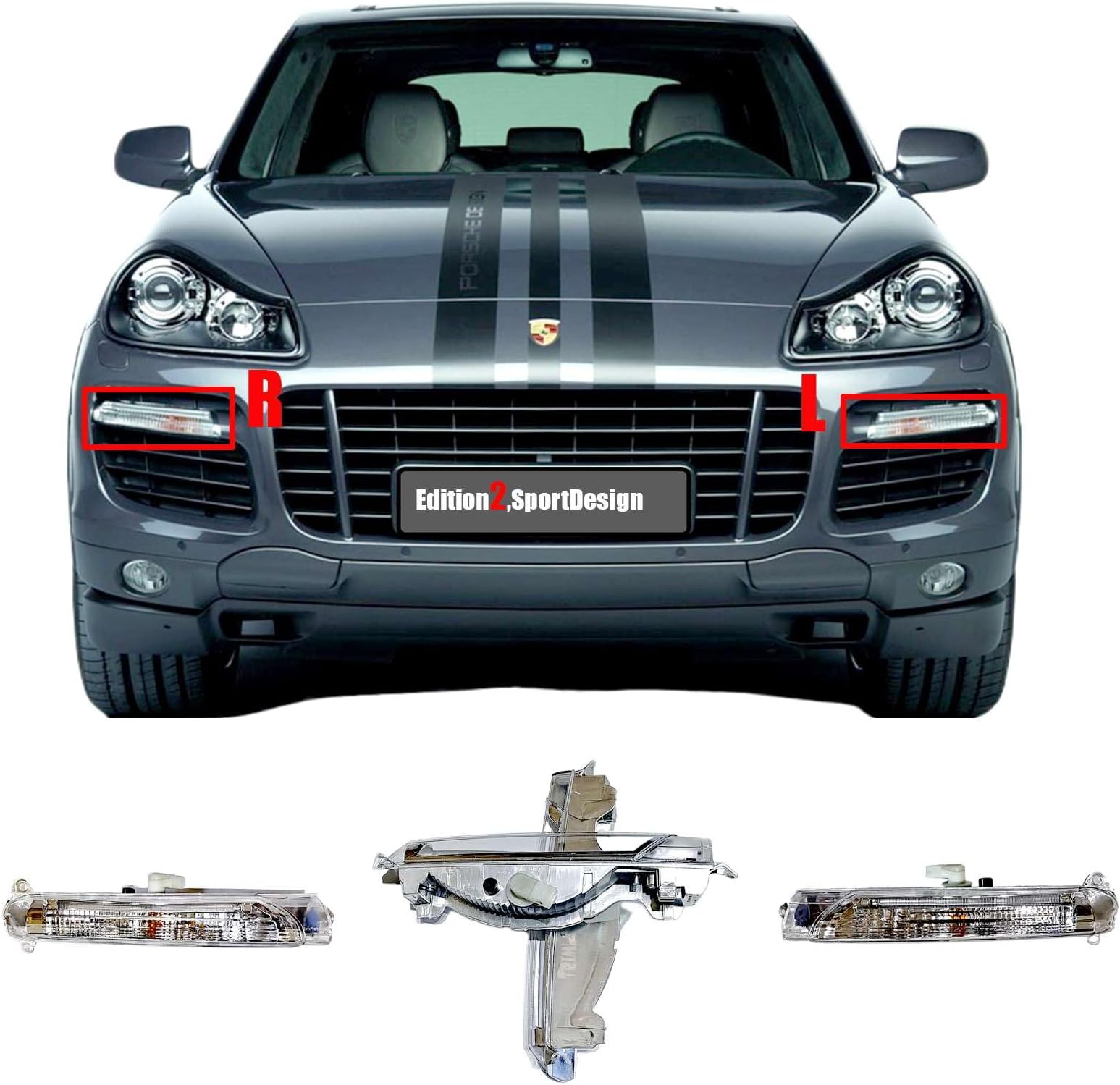 DRL Daytime Running Light Assemlby for 07-10 Porsche Cayenne 9PA1 957 Fit GTS S Turbo Sport 3.6L 4.8L 2007 2008 2009 2010 Front Turn Signal Lamp LED Side Right